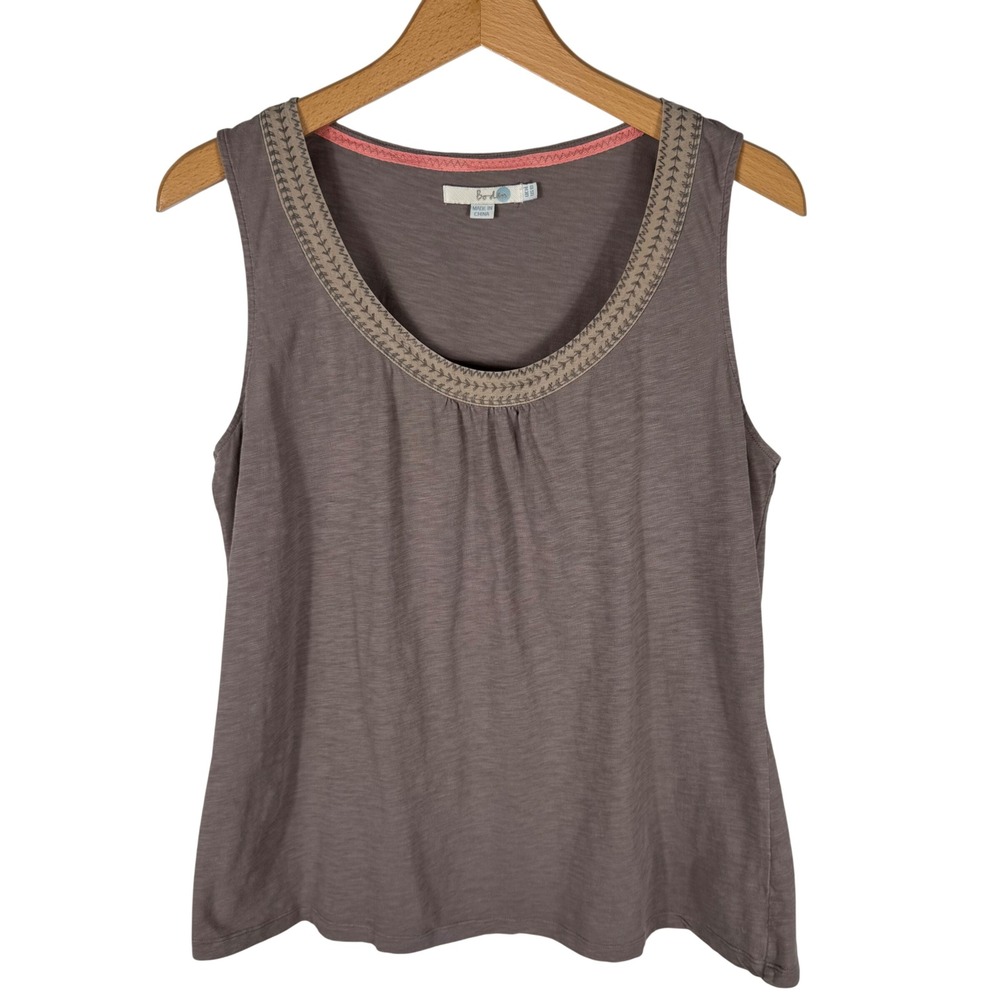 Boden Embroidered Scoop Neck Sleeveless Tank Top Womens Size 10 Taupe Brown